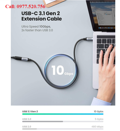 Cáp nối dài  USB Type-C 3.1 dài 0,5m Ugreen 80810 dây bọc dù